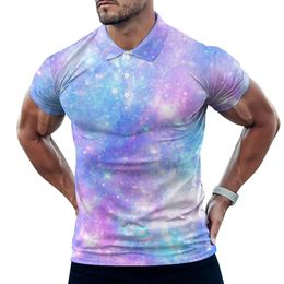 Men's Polos Pink Blue Galaxy Casual T-Shirts Colourful Outer Space Polo Shirt Men Y2K Shirt Summer Short Sleeves Graphic Top Big Size 5XL 6XL 230617