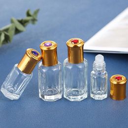 50pcs/Lot 3ml Empty Roll-on Perfume Bottle Gold Cap 6ml Vials Refillable Aluminum Glass Roller Ball Bottle Ewocm