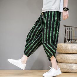 Pants CalfLength Cotton Pants Men Joggers Men Pants Striped Loose Streetwear Harem Pants Men Trousers 5XL Hip Hop 2023 Spring Autumn