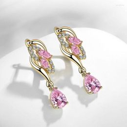 Hoop Earrings Dckazz Pink Zircon Eardrop Classic Retro 585 Rose Gold Colour Earring Exquisite Luxury Woman Crystal Jewellery