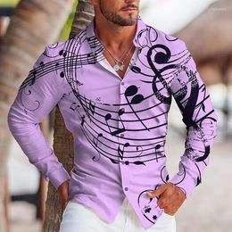 Men's Casual Shirts Spring Fashion For Men Musical Note Print Oversized Button Long Sleeve Top Mens Clothes Party Designer And Blouses