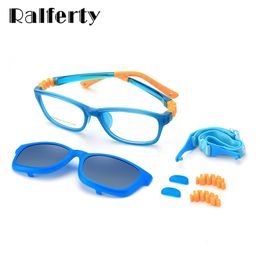 Sunglasses Ralferty 2 In 1 Kids Sunglasses Polarised Clips On Glasses Child 0 Diopter Prescription Optic Myopia Eyewear Frame Glasses Chain 230617