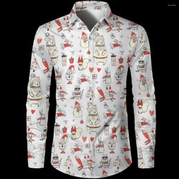 Men's Casual Shirts Christmas Cartoon Pattern Series Men'S Long Sleeve Lapel Button Classic Fashion Loose Comfortable Hawaiian Shirt