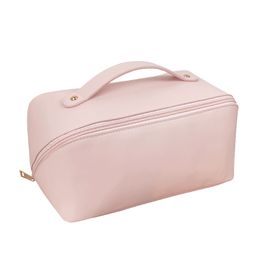 Large Capacity Travel Cosmetic Bag for Women,Travelling Opens Flat Makeup Bag Leather Cosmetic Bag Waterproof,Multifunctional Storage Travel Toiletry Bag 1224518