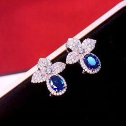 Stud Earrings Blue Little Flower Earring Cute For Women Fine Jewellery Female Gift Ellegent 925Sterling Silver With Cubic Zircon Free Shiping