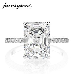 Solitaire Ring PANSYSEN 925 Sterling Silver Emerald Cut Simulated Diamond Wedding Rings for Women Luxury Proposal Engagement Ring 230617