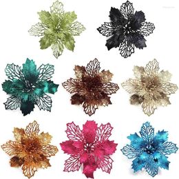 Decorative Flowers XX9B Christmas Glitter Poinsettia Artificial Xmas Tree Ornaments Plastic For Wreaths Garland Holiday Wedding Decor