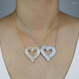 Chains Hollow Out Shiny CZ Edge Heart Shaped Big Pendant Necklace For Women Micro Paved Crystal Thin Chain Choker Trendy Luxury Jewelry