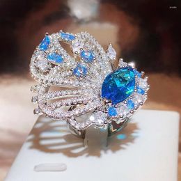 Cluster Rings Luxury Blue Sapphire Charm Ring Cubic Zirconia Butterfly Wedding For Women 925 Sterling Silver Stone Party Jewelry