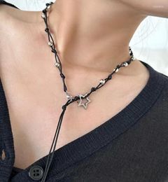 Chains Handmade Korean Fashion Hollow Star Pentagram Necklace Retro Unique Beads Rope Chain Choker For Girls Women Harajuku Y2k Jewelry