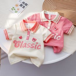 Polos Summer Kids Baby Girl Polo Shirts Cotton Short Sleeve Cartoon Letter Versatile Children Girls T-shirts Toddler Girls Tops 230617