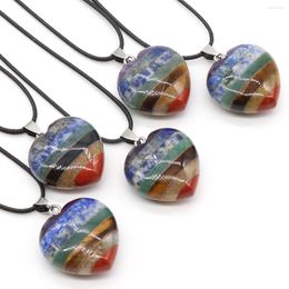 Pendant Necklaces Natural Stone Chakras Necklace Heart Colorful Agates For Women Jewerly Exquisite Gift 30mm