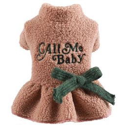 Sweaters Pet Sweater Dog Clothes Autumndog Clothing Warm Lamb Fleece Bow Baby Letter Skirt