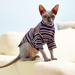 Clothing New Sphinx Devon Hairless Cat Clothes for Kitten Knitted Striped High Collar Cat Clothing Spring Autumn Kitty Costume for Pet