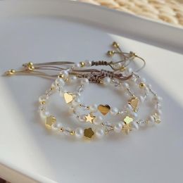 Charm Bracelets Natural Freshwater Pearl Beads Copper Heart Star Flower Bracelet For Women Girls Gift Handmade Wrist Jewellery