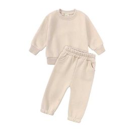 Kids Clothes Winter Girls' Fleece Blank Pullover Jogging Boys Sweatshirts Sweatpants Tracksuits Sweatsuit 2 Pcs Sets