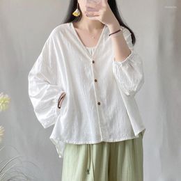 Ethnic Clothing 2023 Traditional Chinese Vintage Blouse National Cotton Linen Jacquard Loose Coat V-neck Cardigan Retro Ourterwear