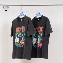 AC/DC Band Surrounding Heavy Metal American Street Vintage Short Sleeve T-shirt for Men Loose FOG Half Sleeves