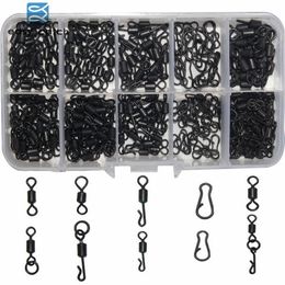 Stands 200pcs/box Matt Black Carp Fishing Tackle Quick Change Swivels Long Body Rolling Swivels Snap Carp Fishing Accessories