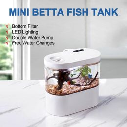 Tanks Mini Betta Fish Tank Decorations Goldfish Filter Tank Amphibious Aquarium with Bottom Filter System Led Aquaponic Fishes Bowl