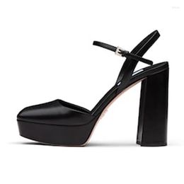 Sandals TRAF Women Mary Janes Thick Sole Waterproof Platform Pumps Female Square Baotou Leather Sexy T strap Dress Shoes Lady