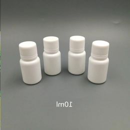 100pcs 10ml 10cc 10g small plastic containers pill bottle with seal cap lids, empty white round plastic pill medicine bottles Ixsvw