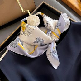 Scarves 53cm Square Scarf Pure Real Silk For Women Foulard 2023 Floral Small Neck Brand Print Shawls Bandana Headband Hijab