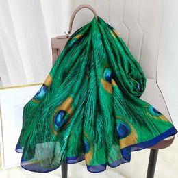 New Peacock Feather Scarf Versatile Long Silly Imitation Brocade Scarf Beach Sunscreen Shawl Scarf