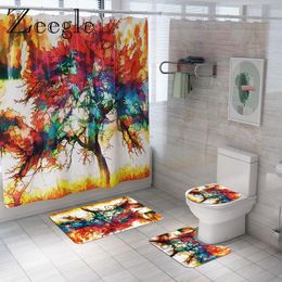 Mats Zeegle Colourful Mat for Bathroom Waterproof Shower Curtain Lid Toilet Cover Bathroom Shower Mat Toilet Carpet Washable Bath Set