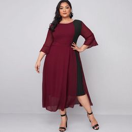 Dresses 4xl 5xl Plus Size Casual Women Dress 2021 Summer Contrast Multicolor Elegant Party Dress High Waist Chiffon Maxi Long Dresses