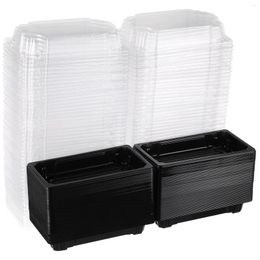 Flatware Sets 100pcs Sushi Trays With Lids Packing Box Tray Salad Containers For Outdoor Camping ( Black )