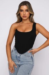 Tanks Black Oblique Shoulder Tops Corset Women Square Collar Party Sexy Tank Tops Spring Summer Ladies Backless Casual Bustier 2022