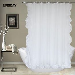 Curtains UFRIDAY White Lace Shower Curtain Bath Curtain for Bathroom Waterproof Moldproof Polyester Baths Curtain Elegant Home Decoration