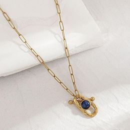 Pendant Necklaces Flashbuy Trendy Stainless Steel Necklace For Women Men 2023 Unique Round Purple Stone Geometric Jewellery