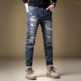 Men's Jeans Ripped For Men Jean Repair Patch 2023 Autumn Winter Stretch Slim Straight Mens Distressed Denim Pants Male Trousers