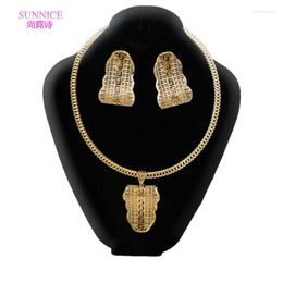 Necklace Earrings Set SUNNICE Dubai 18k Gold Plated Jewelry For Women African Party Gift Fashion Sets Big