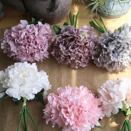 Decorative Flowers 1 Bouquet Artificial Peony Hydrangea Flower Pink Silk Hydrangeas Wedding For Bride Home Party Decoration Fake