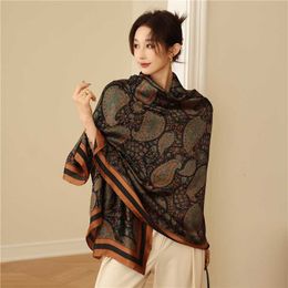Fashionable printed scarves for women in South Korea simulated silk long style sun protection shawl with cashew flower warmth and neck protection scarf