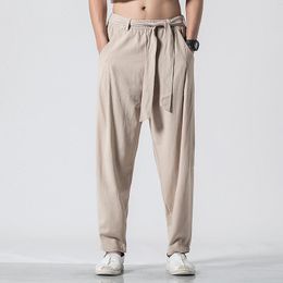 Pants Japan Style Streetwear Men Harem Pants Casual Loose Cotton Linen Wide Leg Trouser Man Jogger Pants Plus Size M6XL 7XL