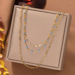 Chains 316L Stainless Steel Enamel Decorated 3Layers Necklace For Women Fashion Girls Neck Jewellery Party Wedding Gift