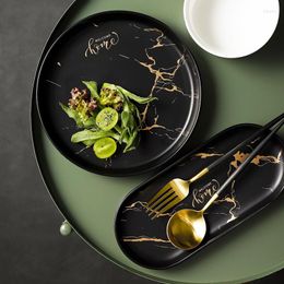 Plates Nordic Style Dinnerware Sets With Golden Vajilla Black Dinner Set