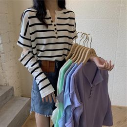 Women's T Shirts Thin Ice Silk Knit Pullovers Solid T-Shirts Slim Autumn Basewear Women Bottoming Tops Chic Full Sleeves Casual Loose2023