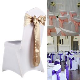 Sashes 10pcs Wedding Satin Chair Sashes Party Chairs Bands Gold Pink Chair Knot Cover Chairs Bow Ties Decoration for Banquet 15x275cm