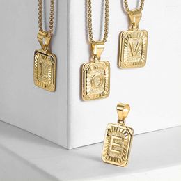 Pendant Necklaces Mens Womens Necklace Initial Letter Charm Gold Color Square Stainless Steel 2mm Round Box Link Chain Jewelry Gifts LGP36
