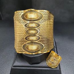 Bangle Middle East Dubai Jewelry Gold Plated Bracelet Ring Women's Wedding Set DD10226