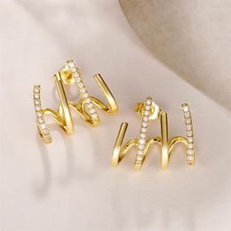 Stud Earrings NurmWung Fashion Ear Studs Four-Claw Setting Cubic Zircon Women's For Women Claw Hook Clip Party Jewelry