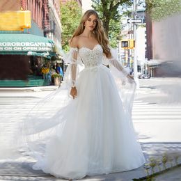 Chic Sweetheart Boho A Line Wedding Dresses Löstagbar ärm Applikationer Brudklänning Vestido de Noiva Plus Size 326 326