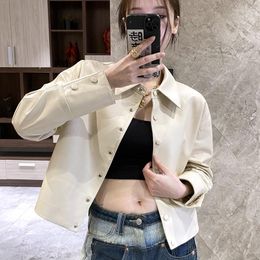 Women's Leather Jackets Women Genuine Sheepskin Coats 2023 Korean Fashion Vintage Clothes Casual Loose Style Long Sleeves