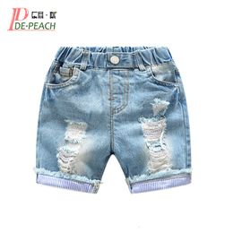 Shorts Baby Boys Holes Jeans Pants Kids Summer Light Blue Denim For Boy Elastic Waist Cotton Children Clothing 26Y 230617