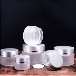 Frosted Glass Cosmetic Cream Bottle Round Jars Bottle with Inner PP Liners for Hand Face Cream Bottle 5g to 100g Xncbg